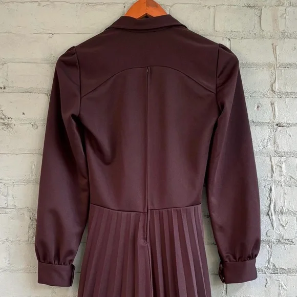 Vintage 70s Dark Brown Long Sleeve Shirt Dress - Picture 8 of 8